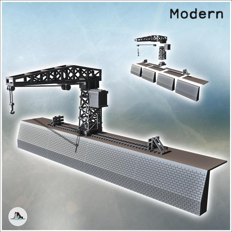 Brick waterfront with large loading and unloading crane for the dock (1) - Modern WW2 WW1 World War Diaroma Wargaming RPG Mini Hobby