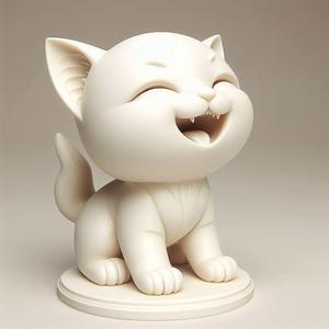 178 Laughing Kitten - 3D-Printed Ivory-Style Statue, character, monster, fantasy, art, sculpture, model, animal, 3d model, statue, creature, magic, 3d print, collectible, cat, wood, dragon, sword, base, warrior, wild, dog