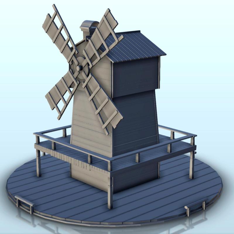 Wooden mill on rounded platform (7) - Medieval Gothic Feudal Old Archaic Saga 28mm 15mm