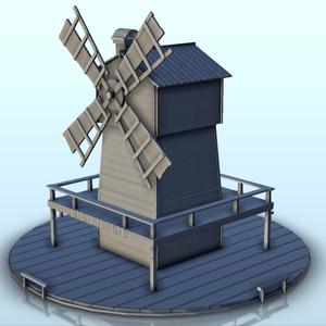 Wooden mill on rounded platform (7) - Medieval Gothic Feudal Old Archaic Saga 28mm 15mm
