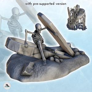 Skeleton leaving from stone coffin (3) - (+ presupported version) Creature Darkness War 15mm 20mm 28mm 32mm