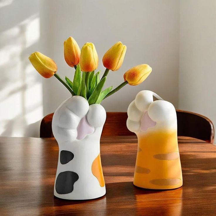 cat paw pot - animal pot - cat paw vase