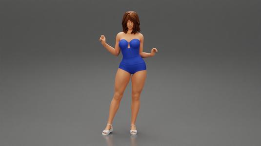 Attractive woman in one piece swimming suit posing on the beach 3D Print Model