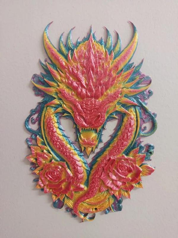 Dragon with Roses, 3D Wall Art   