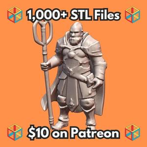 28mm DND Heavy Armored Cleric with Staff Fantasy Miniature MineeForm FDM 3D Print STL File   