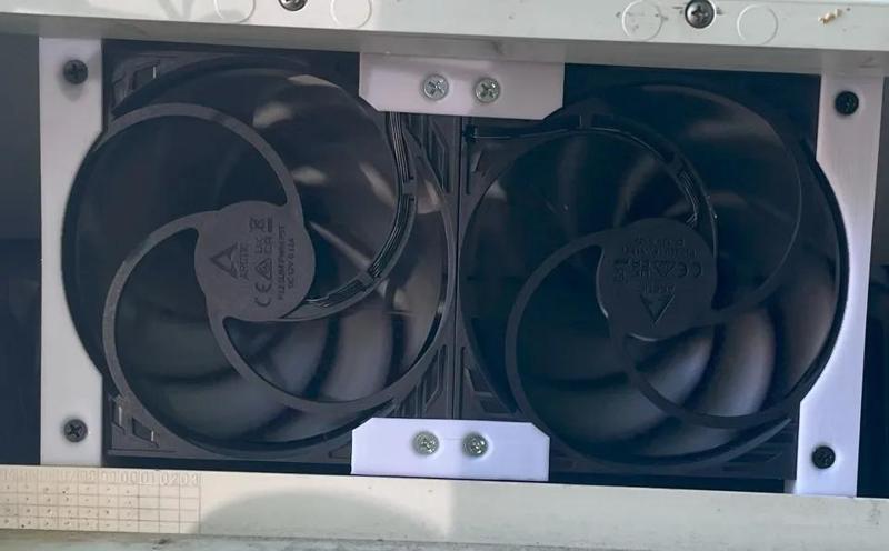 Caravan fridge fan mount for 2x 120mm fans in Dometic LS100 cutout   