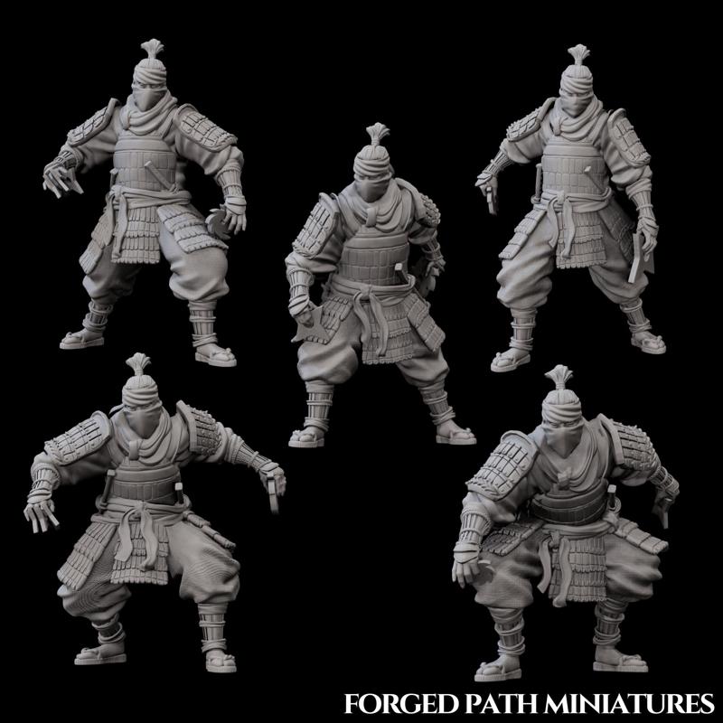 Japanese Ronin Ninja - 5 Armored Shuriken Warriors | Bushido STL Miniatures