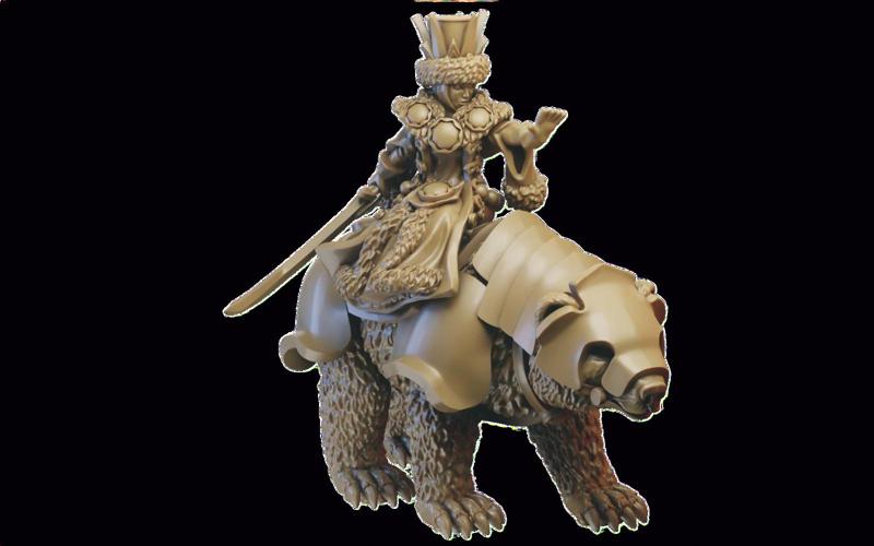 Slavia Ice Queen on Bear miniature (32mm, modular)