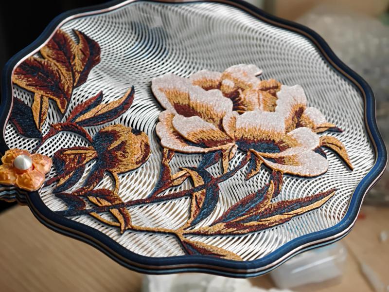 Double-Sided Peony Embroidered Hand Fan (Pure Print Version)