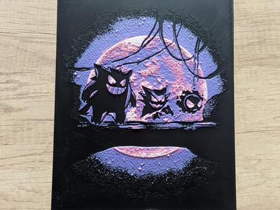 Gastly, Haunter and Gengar on a Log (Hueforge)