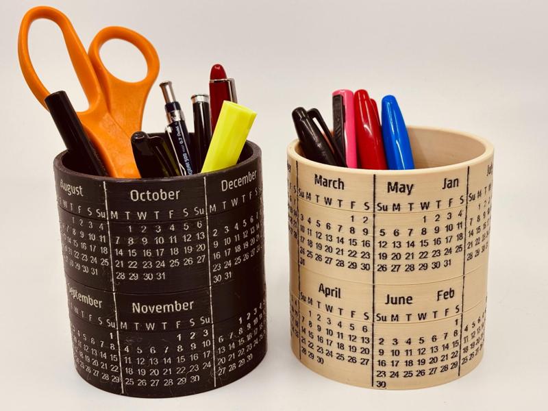 Perpetual Calendar, 12-Month Pen Cup