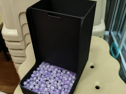Self-lowering parts box, bead box, craft box