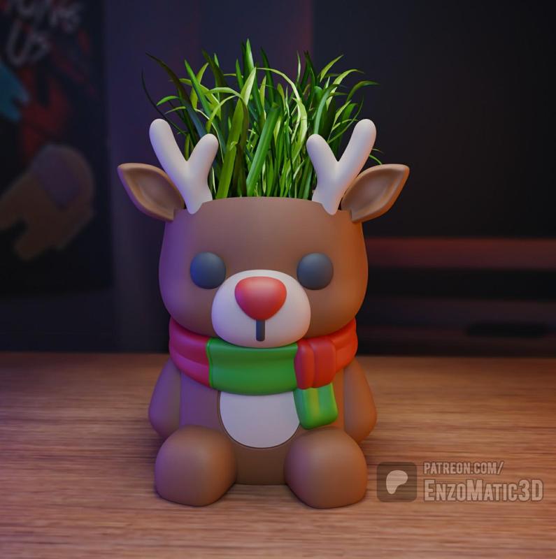 Baby Moose Christmas reindeer baby flower pot - flower pot, pencil holder - 3mf, STL for 3D printer, 3D printing