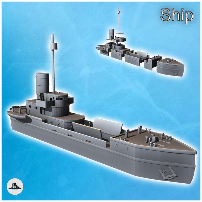 Modern cargo ship with open hold, observation mast, and lifeboat (4) - Modern WW2 WW1 World War Diaroma Wargaming RPG Mini Hobby