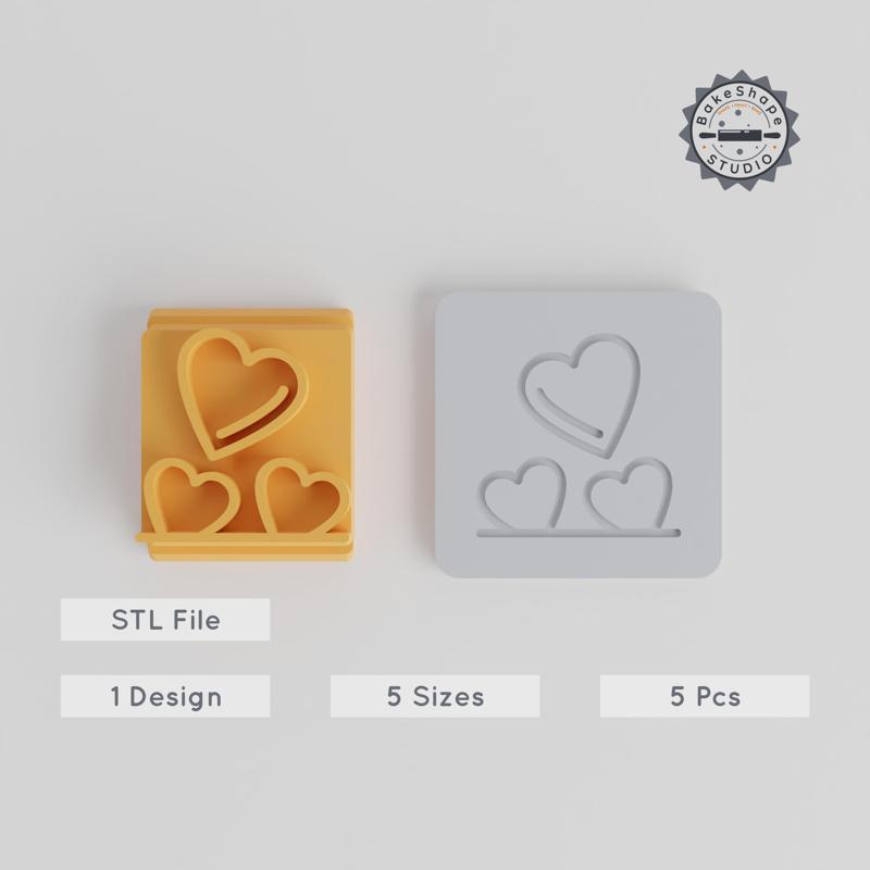 Heart Stamp Tile Set, 5 Sizes, Perfect for Clay & Cookies, Love Symbol, Romantic Design