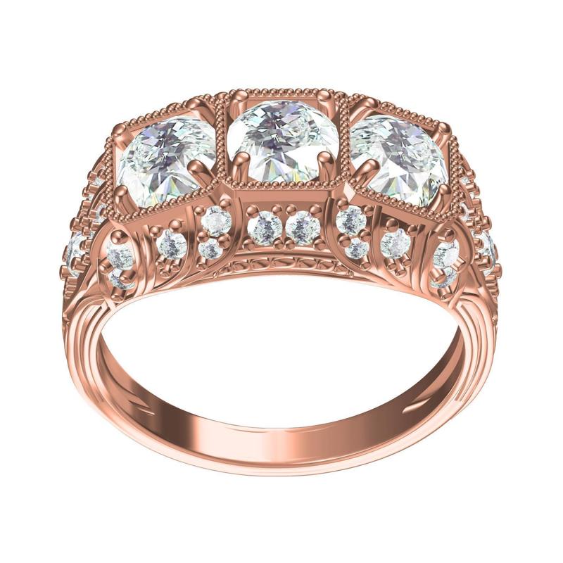Three Stone Ring Moissanite Diamond Engagement Bride Ring