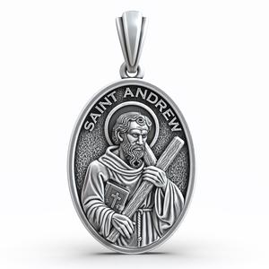 Saint Andrew Apostle with Book and Cross Medal Pendant