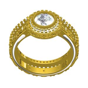 Round Diamond Halo Engraving Engagement Ring with Band