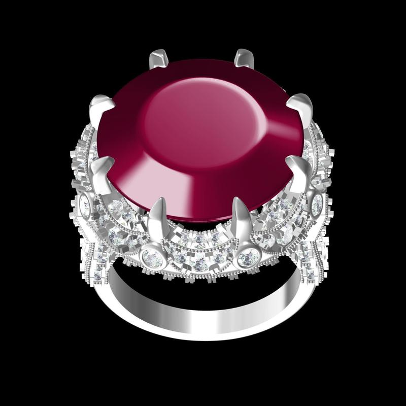 Huge Vintage Round Ruby Stone Cocktail Ring