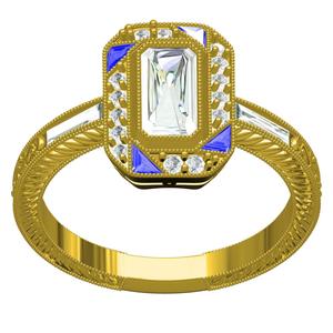 Antique Art Deco Style Engraving Engagement Ring