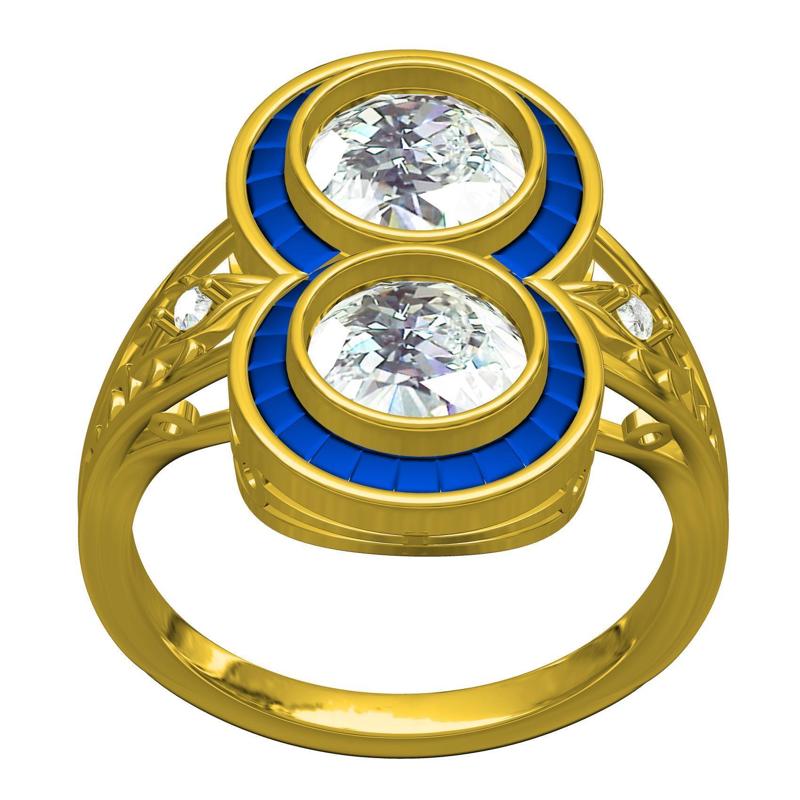 Two Round Diamond Baguette Halo Ring