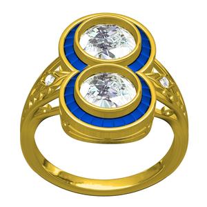 Two Round Diamond Baguette Halo Ring