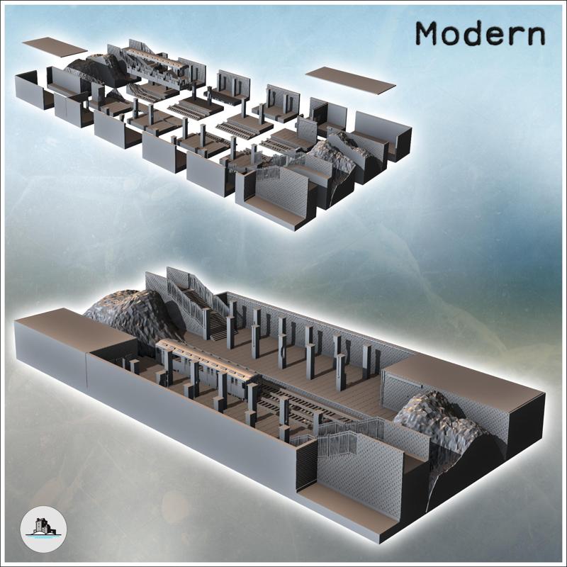 Underground subway station with empty train and debris on the tracks (3) - Modern WW2 WW1 World War Diaroma Wargaming RPG Mini Hobby
