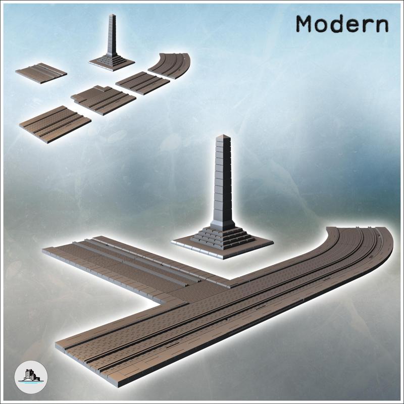Modular urban paved road set and stone obelisk monument (25) - Modern WW2 WW1 World War Diaroma Wargaming RPG Mini Hobby
