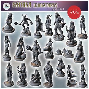 Fantasy miniatures pack No. 1 - NSFW sexy Medieval Fantasy Magic Feudal Old Archaic Saga 28mm 15mm