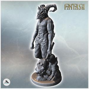 Demon with double horns standing, holding a mace in hand, and wearing armor (7) - Medieval Fantasy Magic Feudal Old Archaic Saga 28mm 15mm