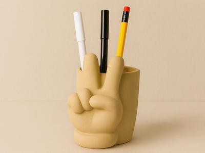 Peace finger sign pen holder planter 