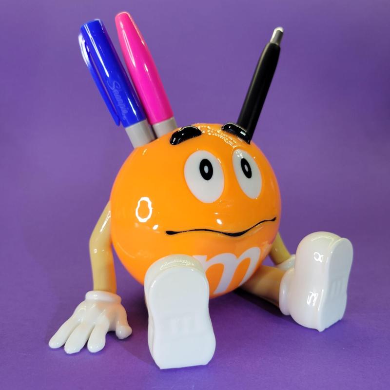 Orange M&M pencil holder