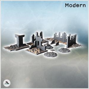 Set of ruins with wall sections, windows, and debris (1) - Modern WW2 WW1 World War Diaroma Wargaming RPG Mini Hobby