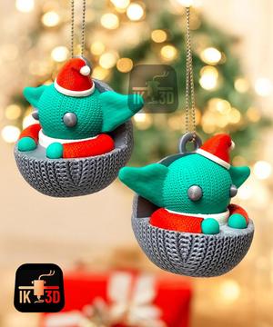 Knitted Grogu With Santa Claus Hat Ornament / Multiparts / 3MF Included