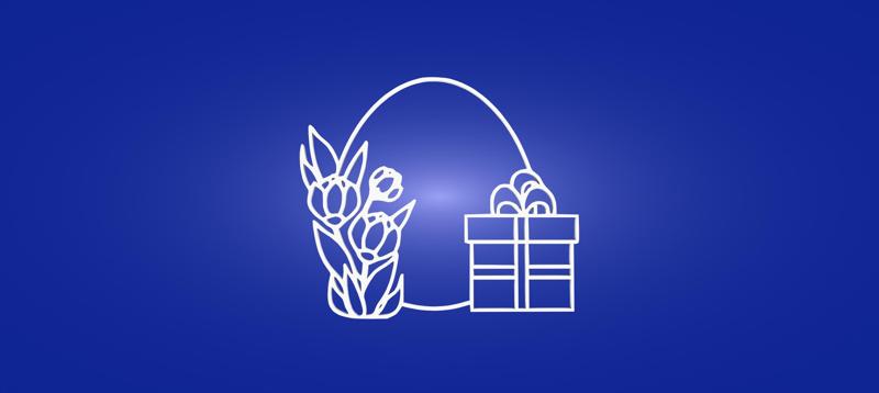 Decorative mural, Easter egg, present, gift box, flowers