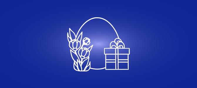 Decorative mural, Easter egg, present, gift box, flowers