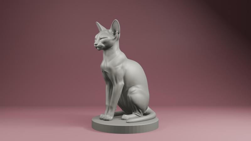 Elegant Sphinx Cat Statue STL – Minimalist Hairless Cat 3D Print Model