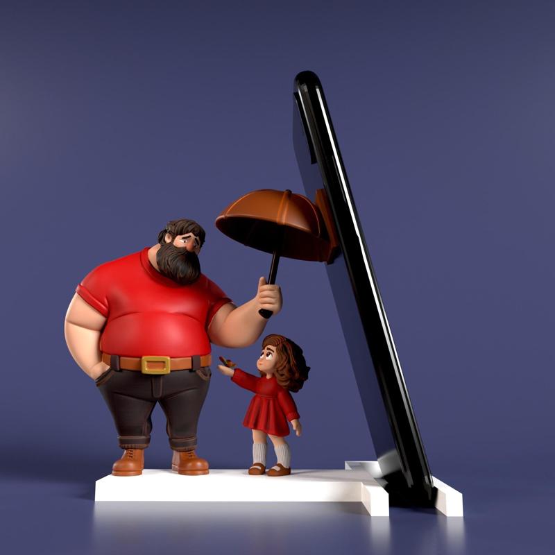 phone stand  father and daughter