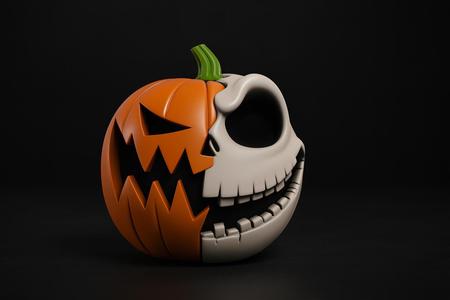 Half Jack Skellington Pumpkin Skull| Halloween Jack-O-Lantern Skeleton Decor | Spooky Gothic Nightmare Model