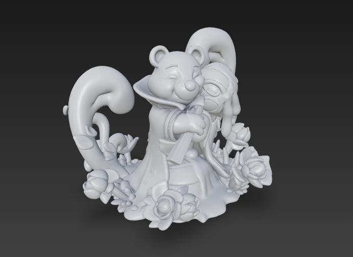 Figurine 3D Ours Chibi avec Base de Roses (Optimisée pour l'Impression Résine)