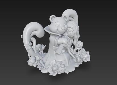 Figurine 3D Ours Chibi avec Base de Roses (Optimisée pour l'Impression Résine)