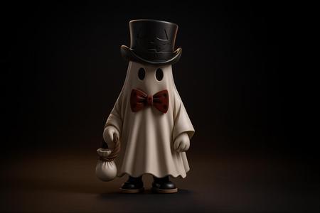 Cute Ghost Figurine with Top Hat & Bow Tie – Halloween 3D Printed Collectible, Spooky Decor, Trick or Treat Miniature