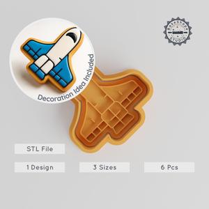 Space Shuttle Cookie Cutter & Stamp Set, 3 Sizes, Spacecraft-Themed, Rocket Ship Fondant Decor