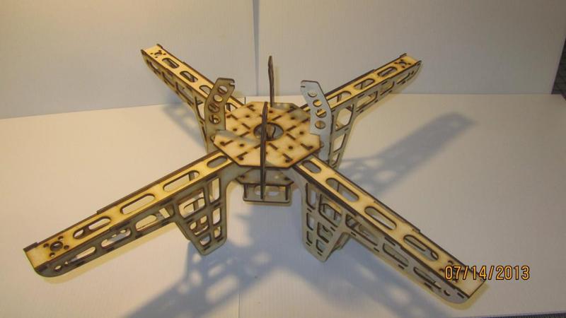 Lasered quadcopter.  24" wide, 3mm plywood.