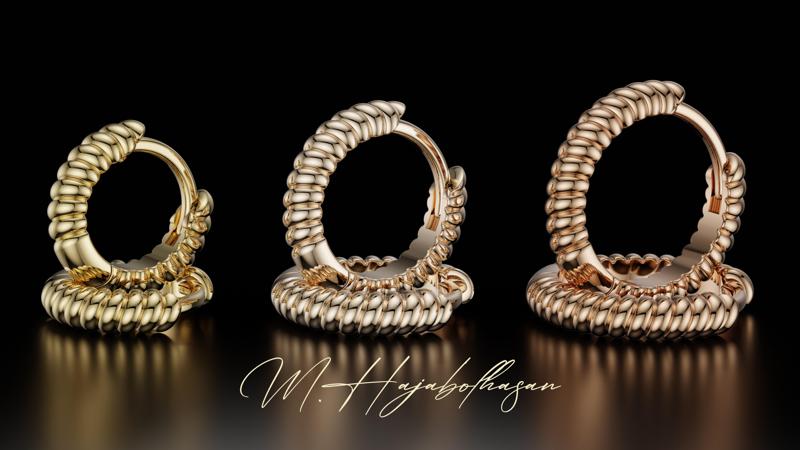 Elegant Hoop Earrings 3D Model | Printable for Gold & Silver Casting