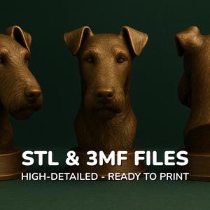 Fox Terrier Dog Bust - Dog Statue - STL 3MF - 3D Printable Dog Model - Pet Memorial