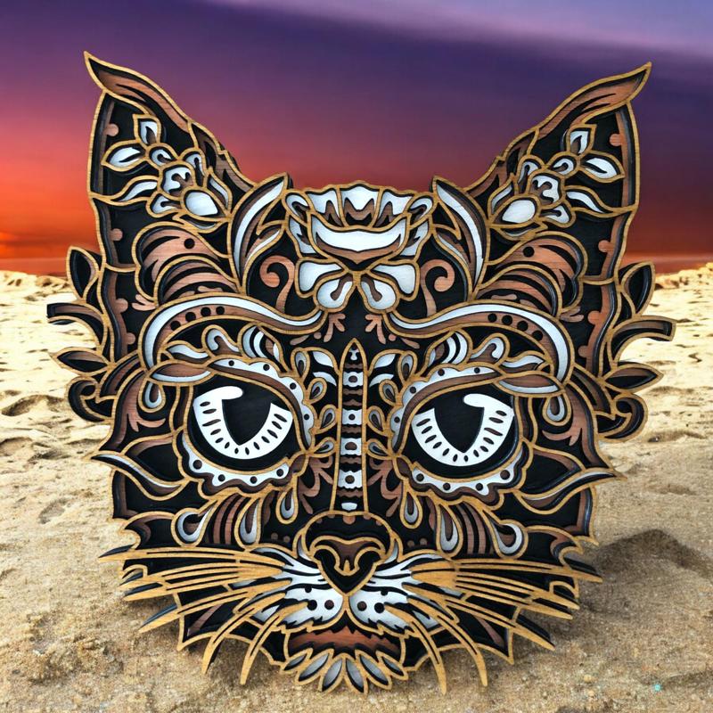 Multilayer cat head SVG/ laser cut / 3D layer / Plywood cut / Paper cut / SVG file / 3D mandala/ decoration