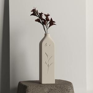 Meadow Peaks Vase – Minimalist Tall Vase with Mountain and Floral Relief