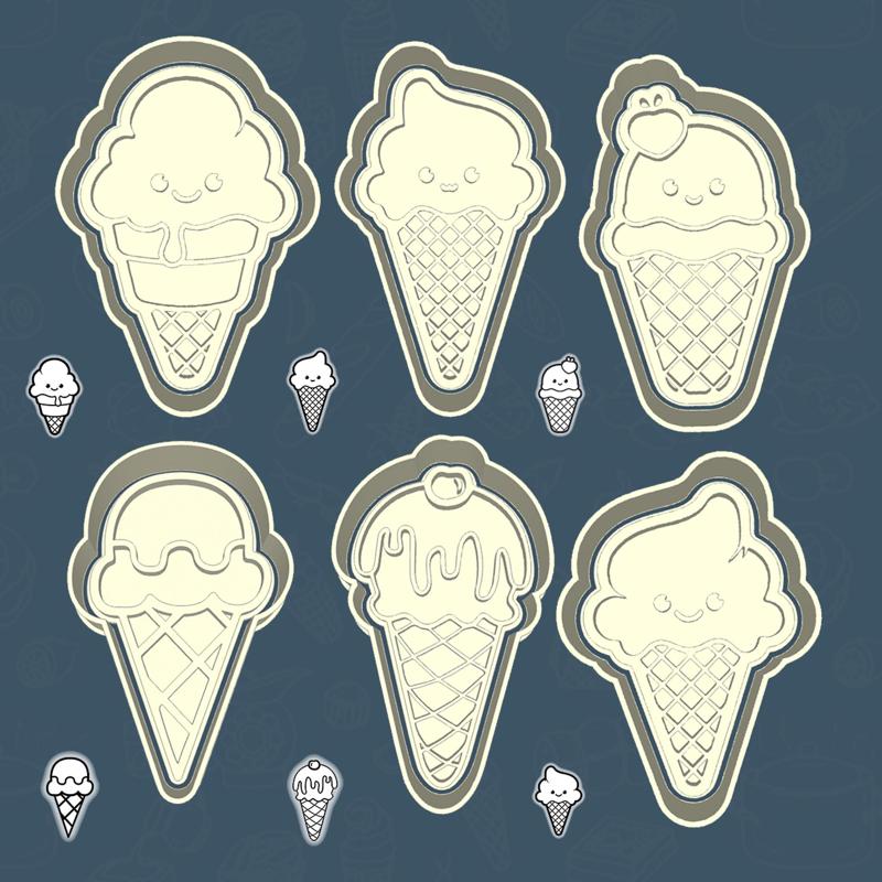 Food & drinks cookie cutters - frozen treats set / bundle - 6 pieces