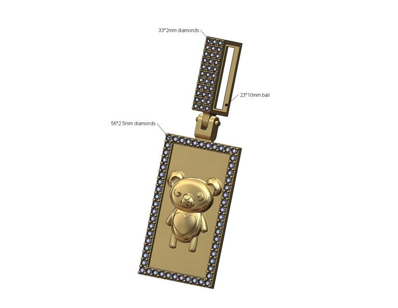 Diamond cute bear pendant with iced bail 3D print model
